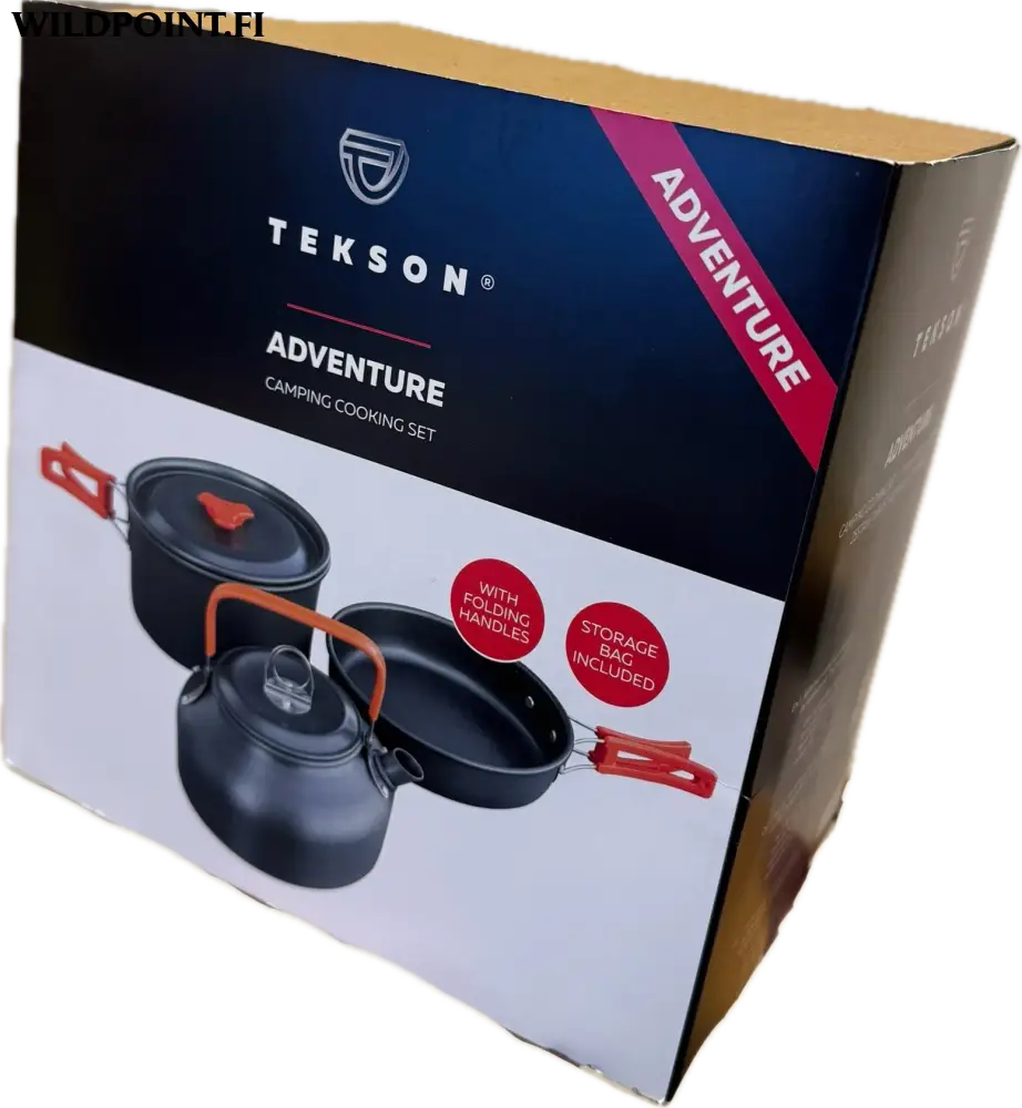 Tekson expedition retkeilyastiasto kaasupolttimella ja aterimilla