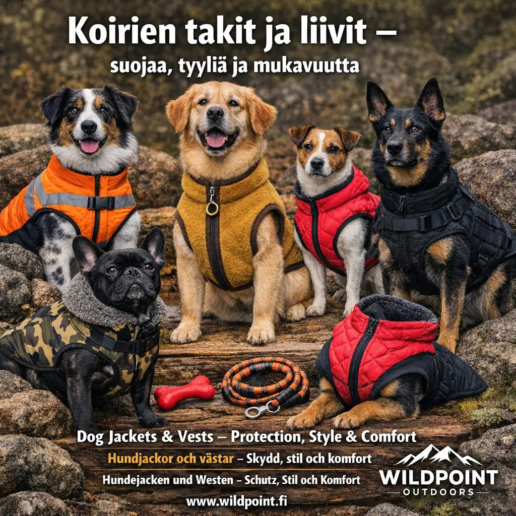 Koirien takit ja liivit aktiiviseen ulkoiluun