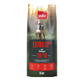 15 kg valio extra pressed koiranruokapussi 28 16 proteiinilla ja rasvalla, tricolor metsästyskoira pakkauksessa
