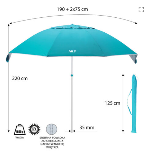 Aurinkovarjo rannalle XL 220 cm NC7822 NILS - kaksi väriä
