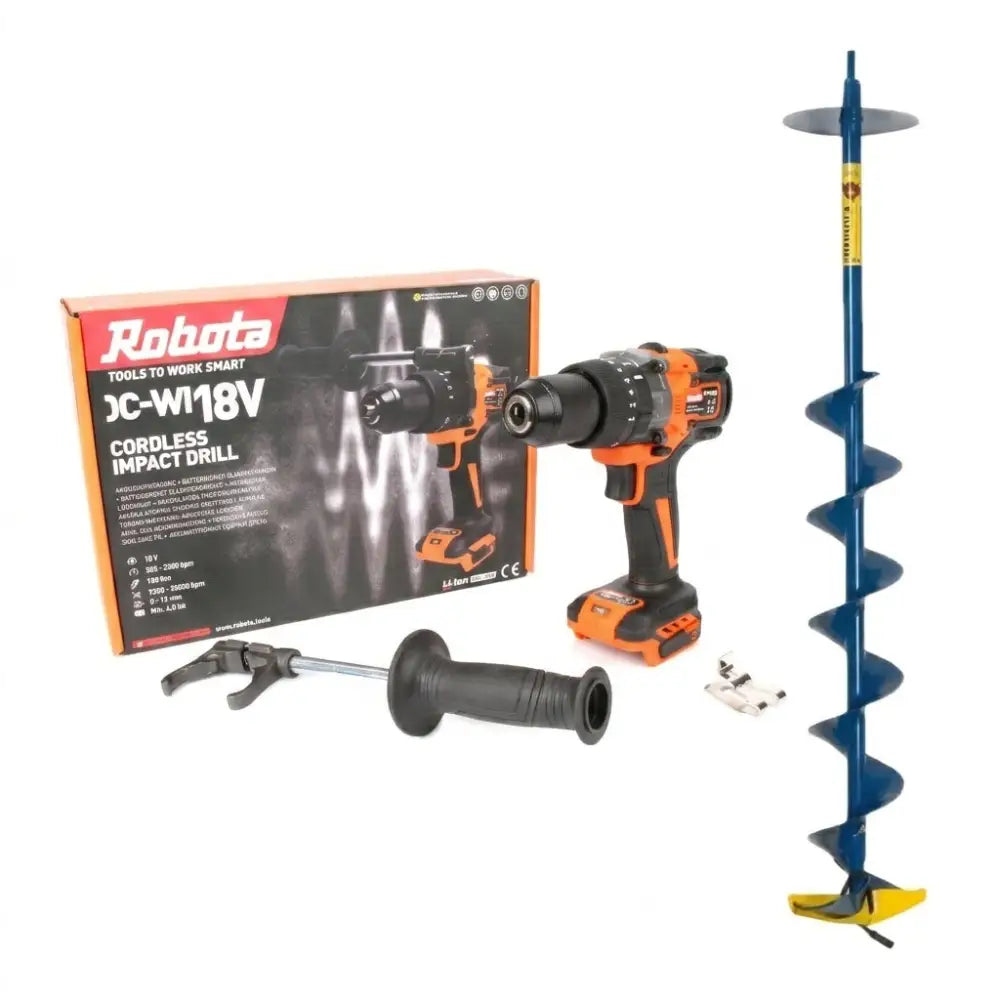 Oranssi ja musta akkukairapaketti robota 18v + heinola original ak jääkaira ergonomisilla kahvoilla ja avaimettomalla istukalla