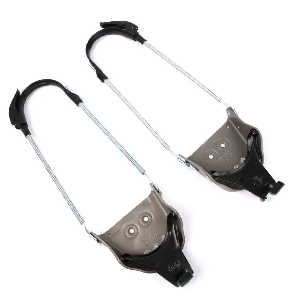 Black and silver ski crampon straps with spring-loaded metal coils for altai skis 3 pin cable 75mm binding