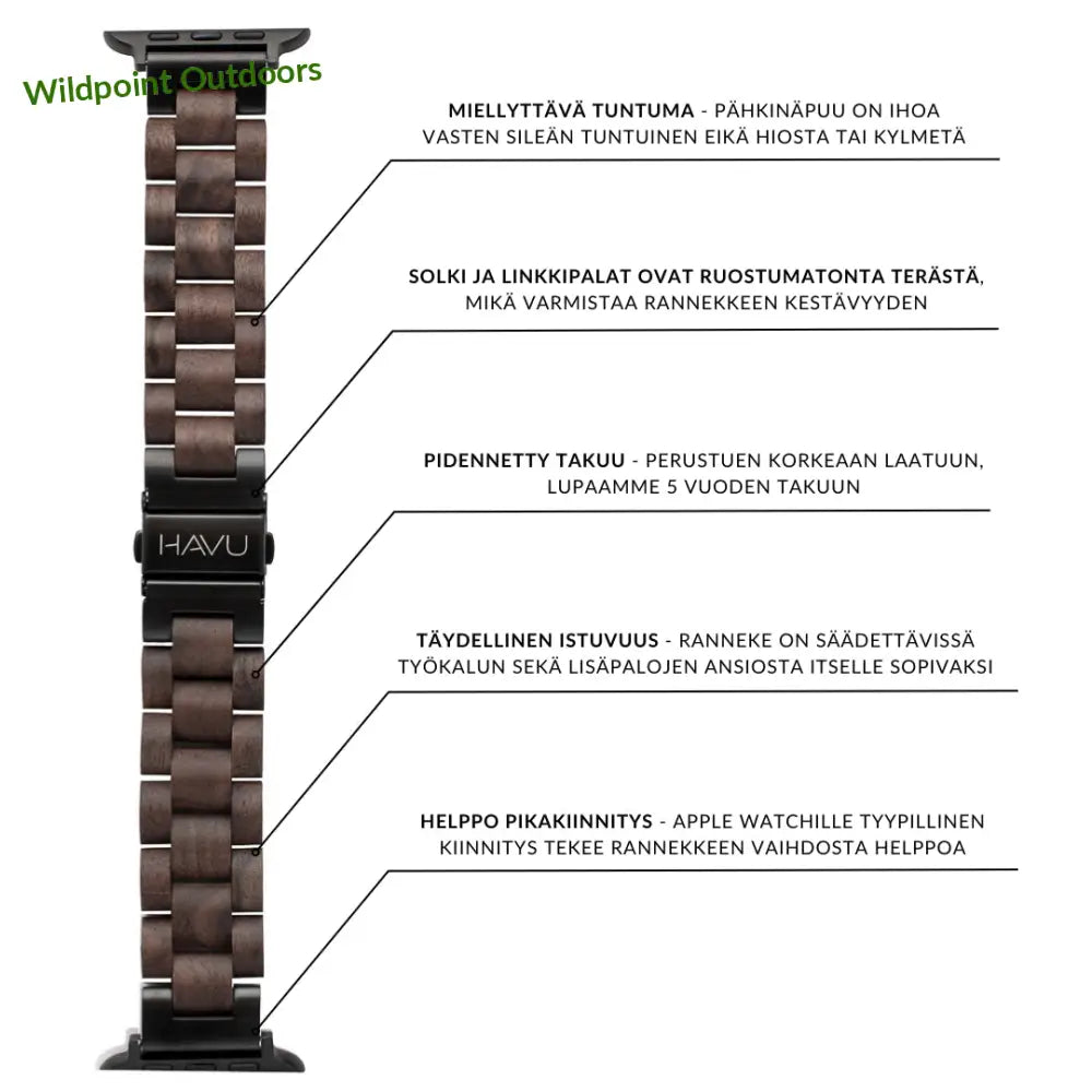 Apple watch -puinen ranneke pähkinäpuu - kellojen rannekkeet - wildpoint retkeily