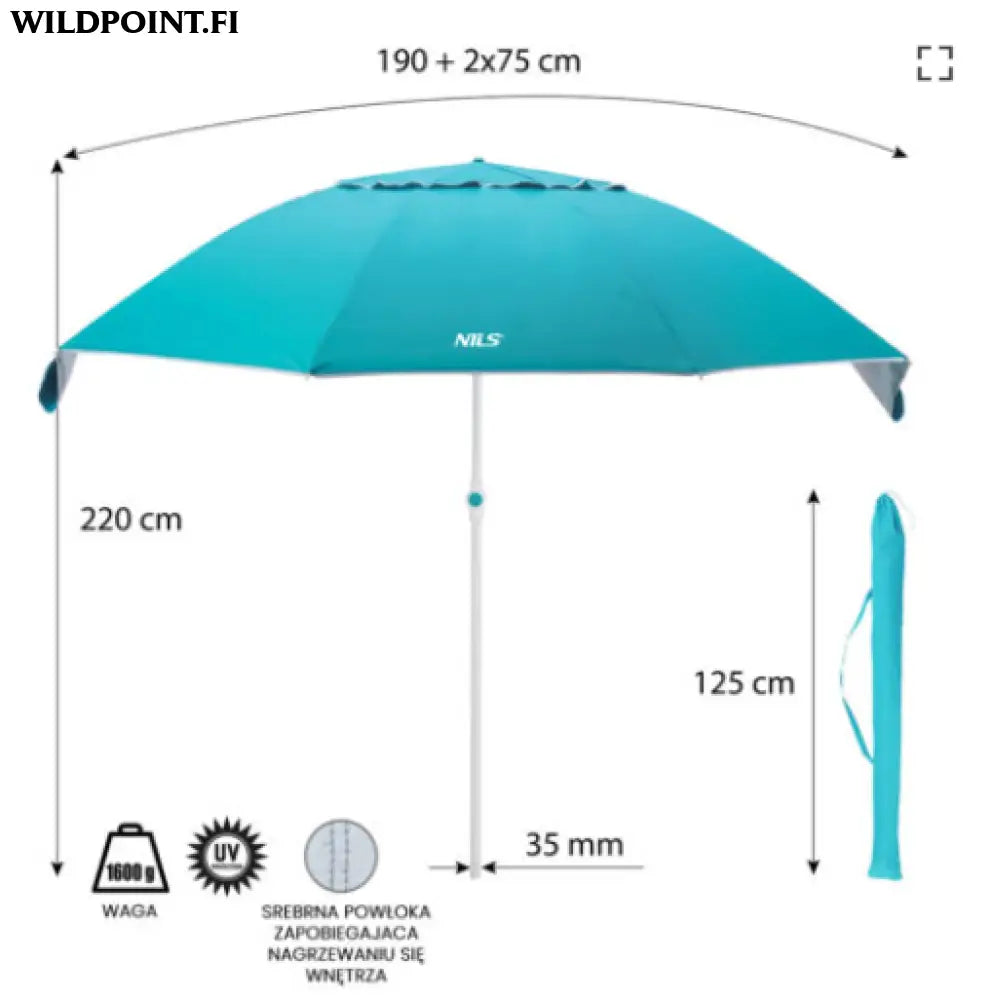 Aurinkovarjo rannalle xl 220 cm nc7822 nils - kaksi väriä - accessories