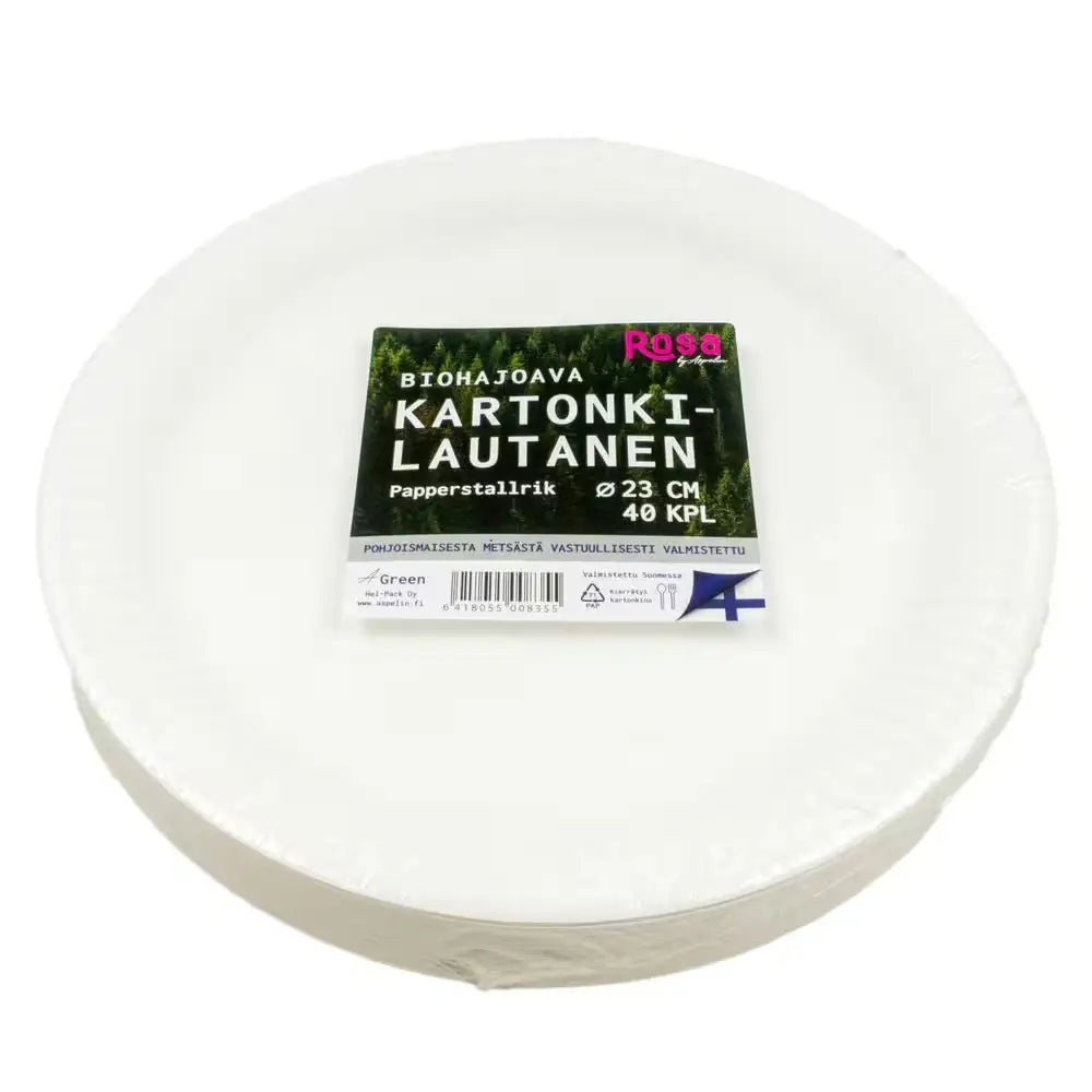 Biohajoava valkoinen kertakäyttölautanen 23 cm valmistettu kierrätetystä metsämateriaalista 40 kappaletta