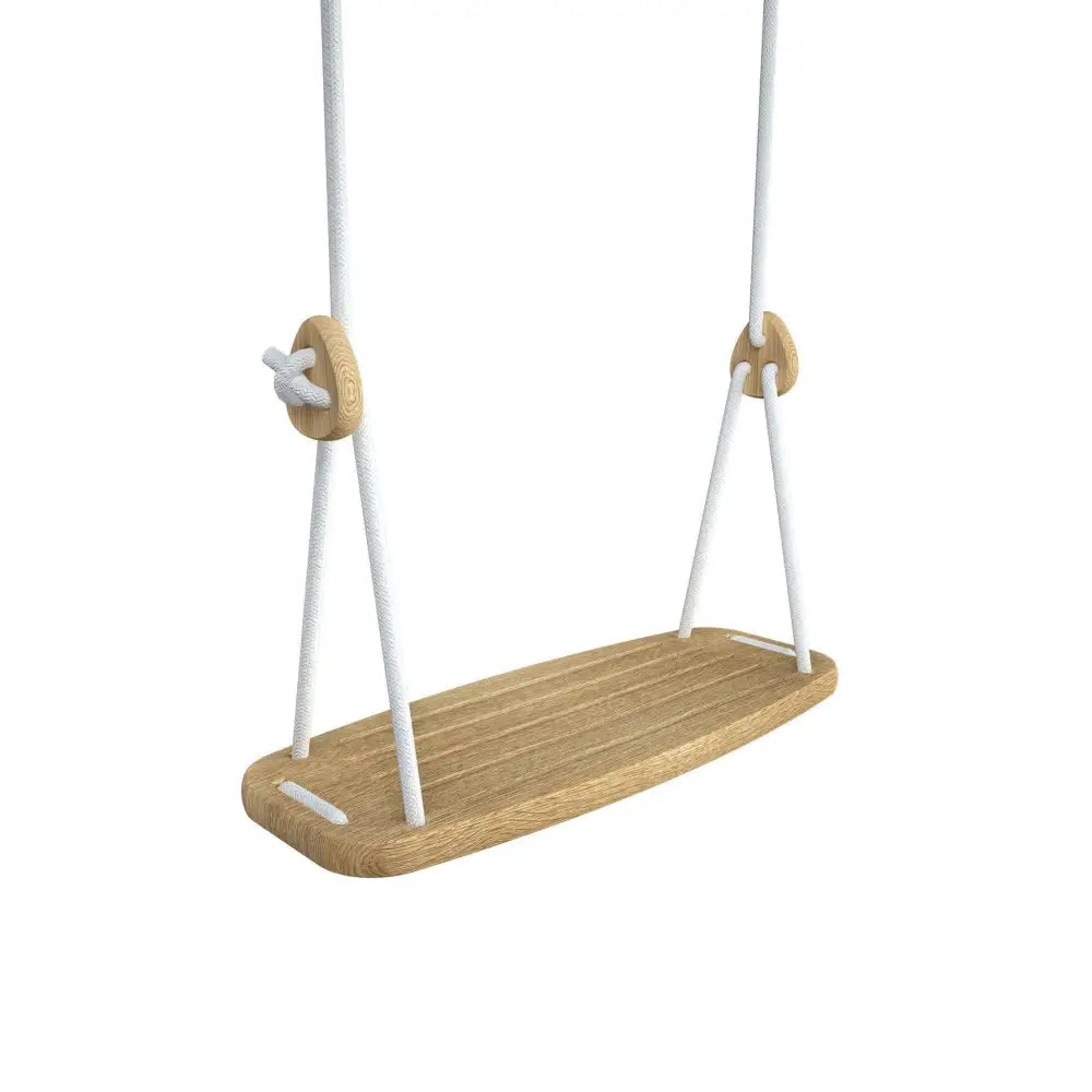 Classic oak white minimalist puinen keinu vaalealla luonnollisella viimeistelyllä ja valkoisilla köysillä