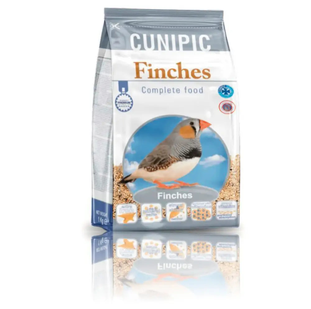 Cunipic premium finches 1 kg resealable bag complete food for finches with zebra finch image on front