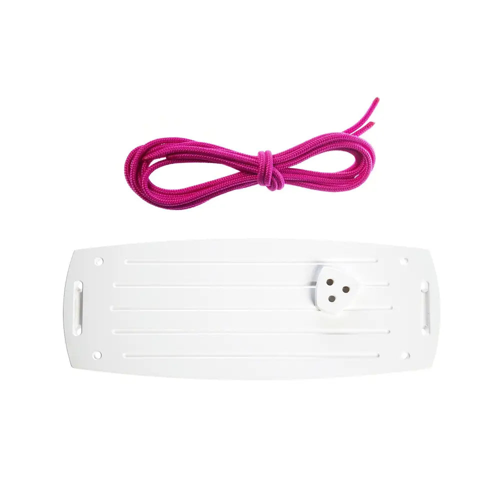 White plastic wakeboard leash attachment with pink braided cord in grand birch fuchsia design