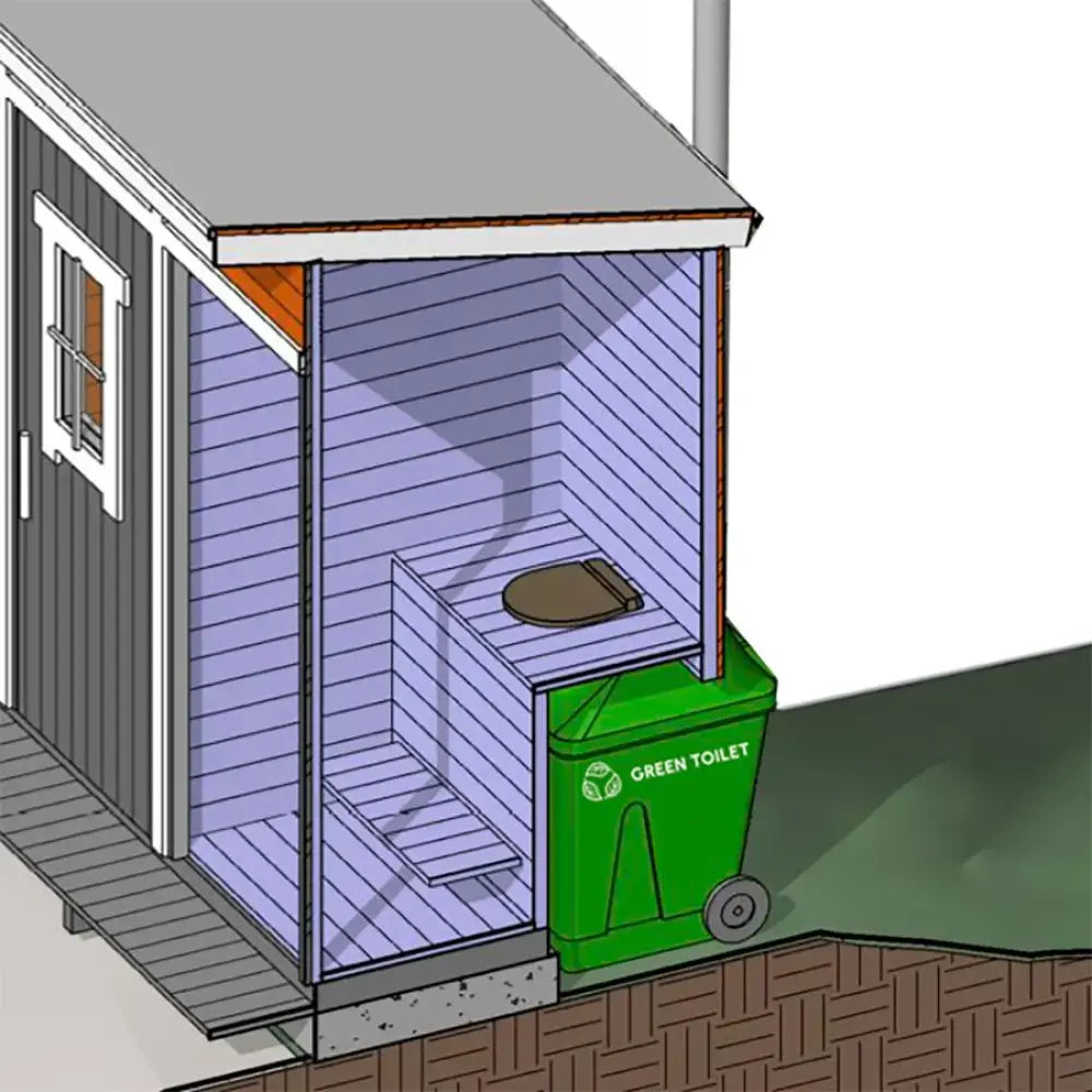 Vihreä pyörällinen green toilet 330 kompostikäymälä ja vaihtosäiliö jäteastia käyttövalmiina
