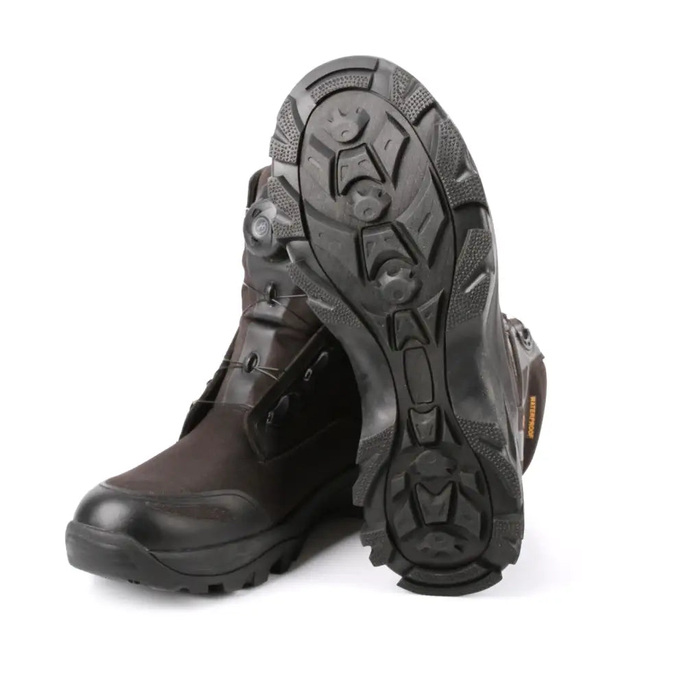 Dark brown haghus crosite maiharit tactical boot with rugged rubber sole and reinforced stitching