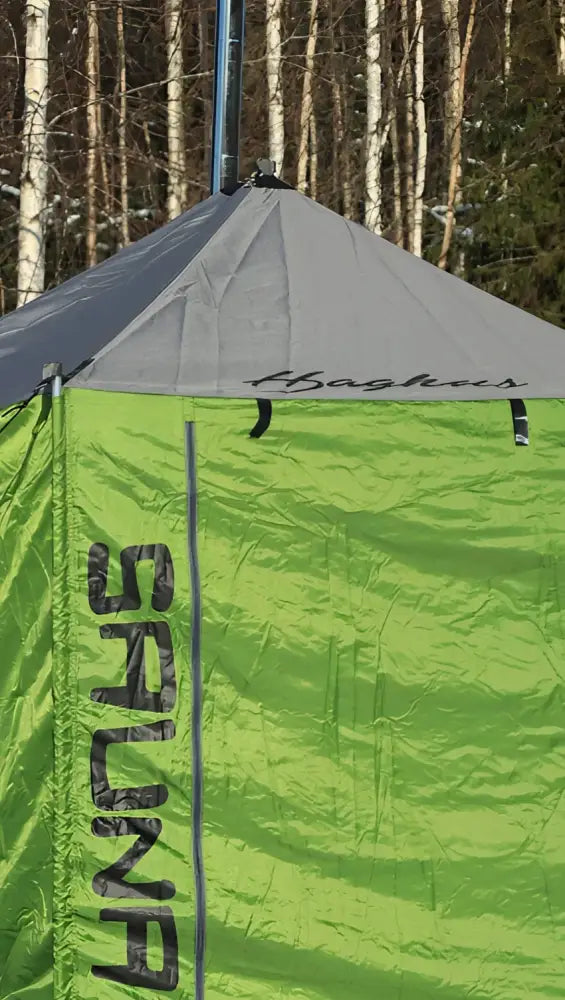Haghus telttasauna combo valmis lime green and gray portable sauna tent with sauna printed vertically on the side