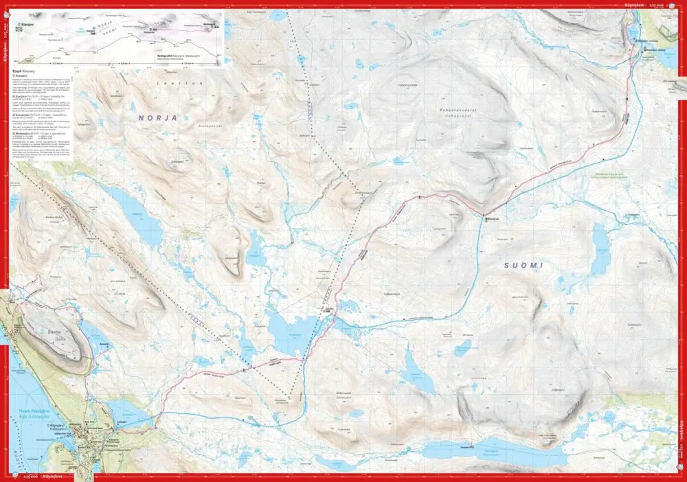 Detailed topographic map haltin reitti 12500 showing norway finland border with contour lines lakes roads and purple country names