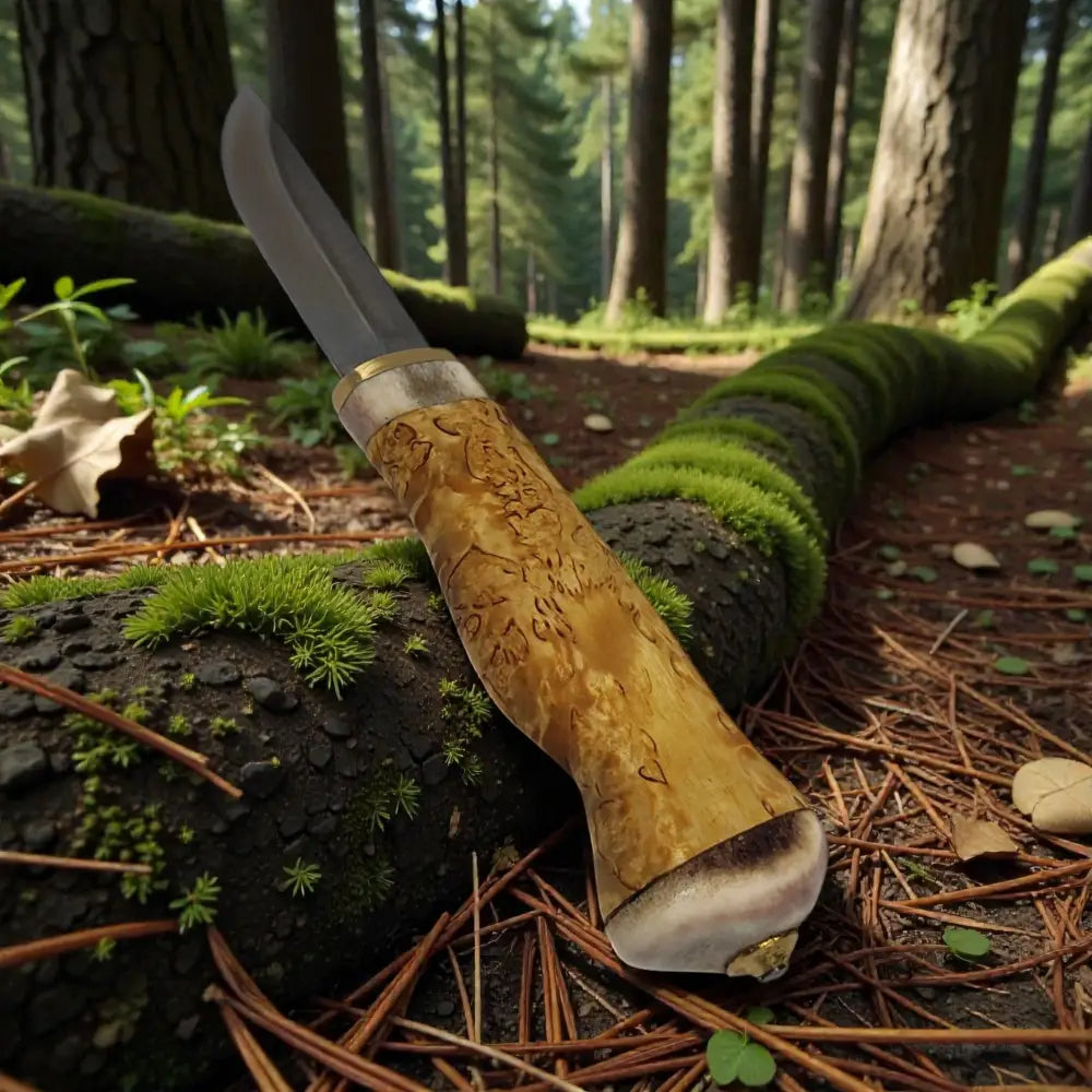 Handmade finnish puukko knife - curly birch - eco - wildpoint outdoors retkeilyvarusteet verkkokaupasta 84 €