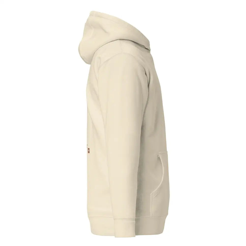 Cream-colored happy hunting huppari hooded sweatshirt with soft textured fabric and subtle side pocket detail
