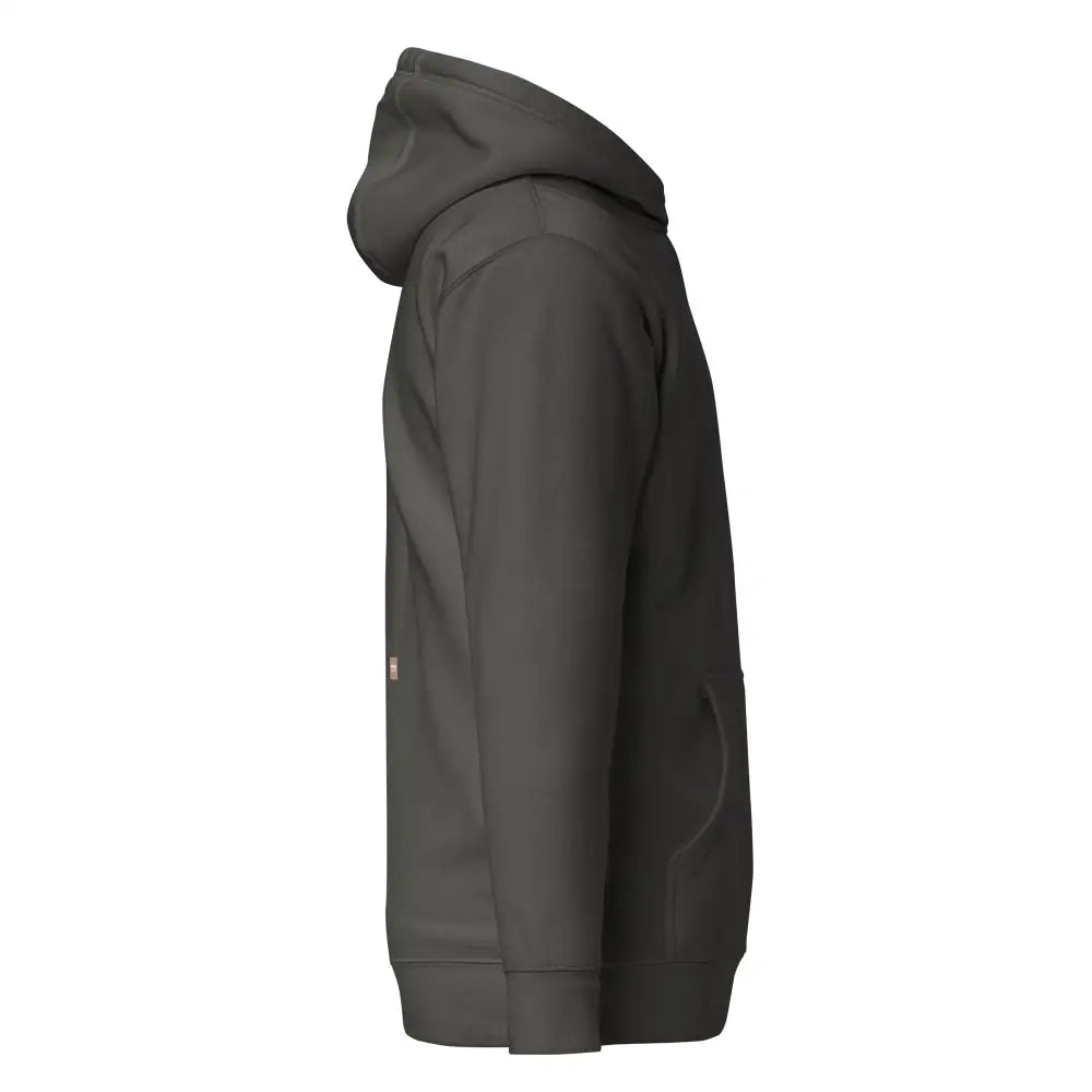 Dark gray happy hunting huppari with soft textured fabric and ribbed cuffs in a comfortable hooded sweatshirt design
