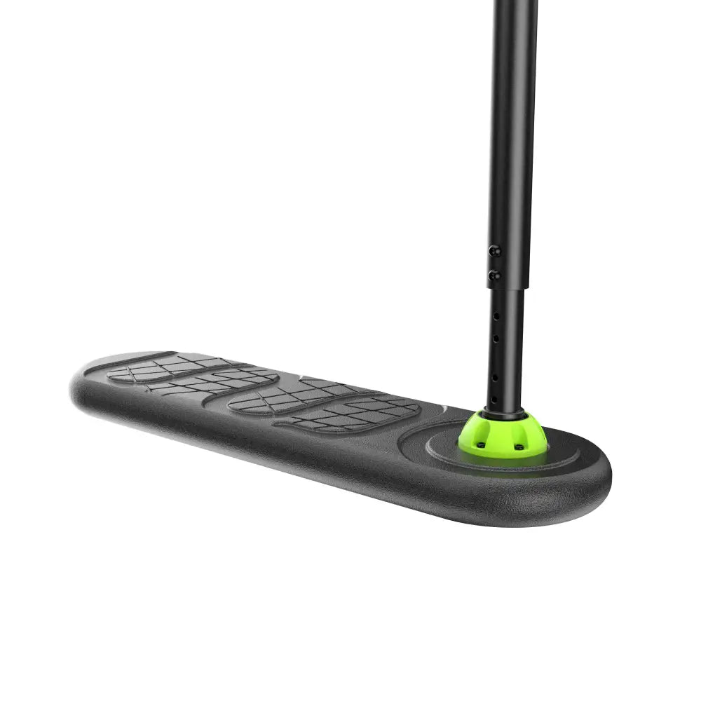 Black plastic mop head with bright green connector and textured grip patterns for indo fusion trick scooter