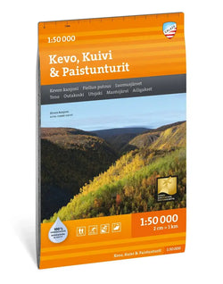 Orange ja musta vaellus kartta kevö kuivi ja paistunturit galla maisemakuvalla 1:50 000 mittakaavassa
