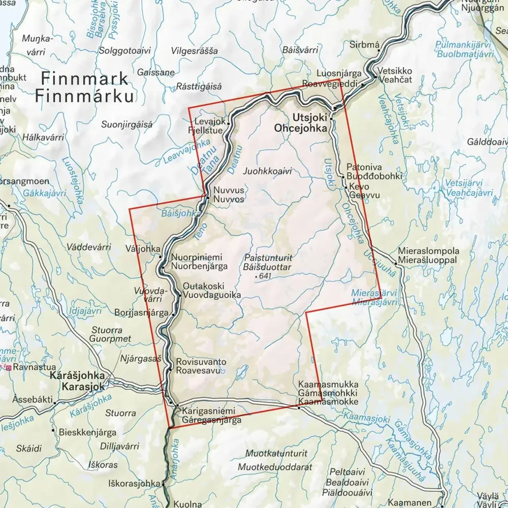 Kevo kuivi paistunturit 1 50 000 topografinen kartta utsjoki alueesta jossa jokien ja järvien verkosto selkeästi merkitty