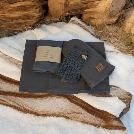 Lahjasetti keittiömestari - pellavainen esiliina keittiöön retkeily 99 €