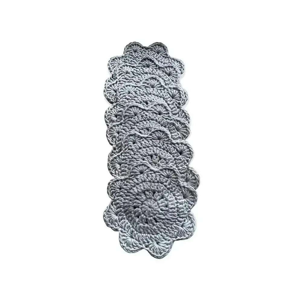 Gray lasinalunen crochet -harmaa virkattu lasinalunen kuvioidulla reunuksella ja yksityiskohtaisella tekstuurilla