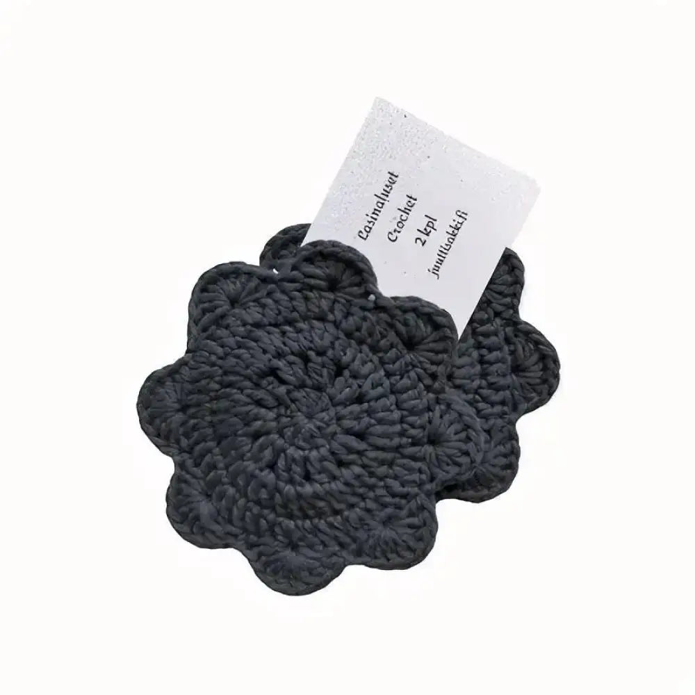 Tumma harmaa lasinalunen crochet virkattu koekeroitu reunus ja tekstuuri pintakuvioilla