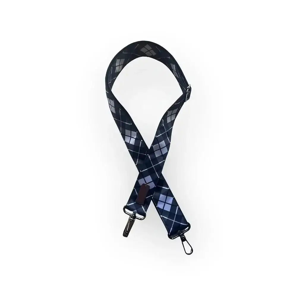 Navy sinivalkoinen argyle-kuvioitu laukku olkahihna metallisoljilla mustakuvio-mallissa