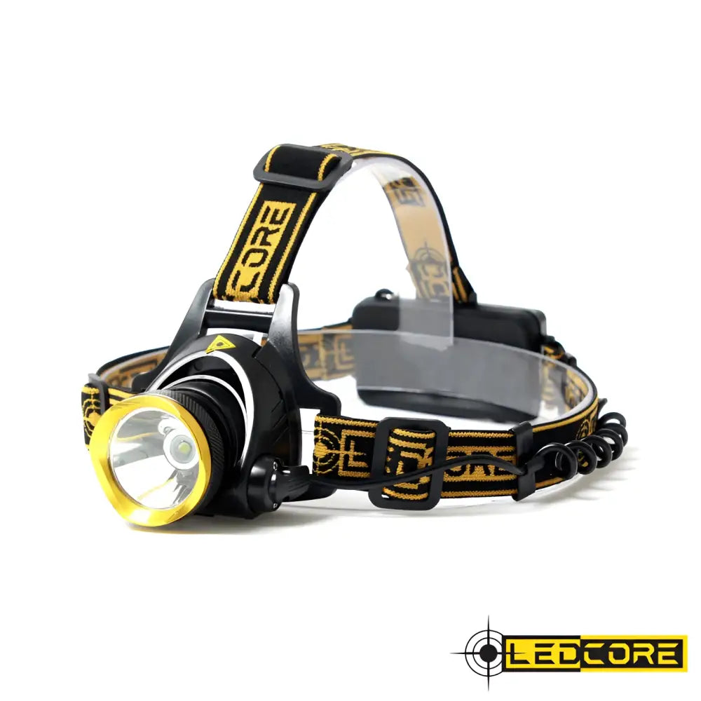 Ledcore 10w ladattava otsavalo mustakeltainen led-valolla ja kirkkaalla pyöreällä linssillä