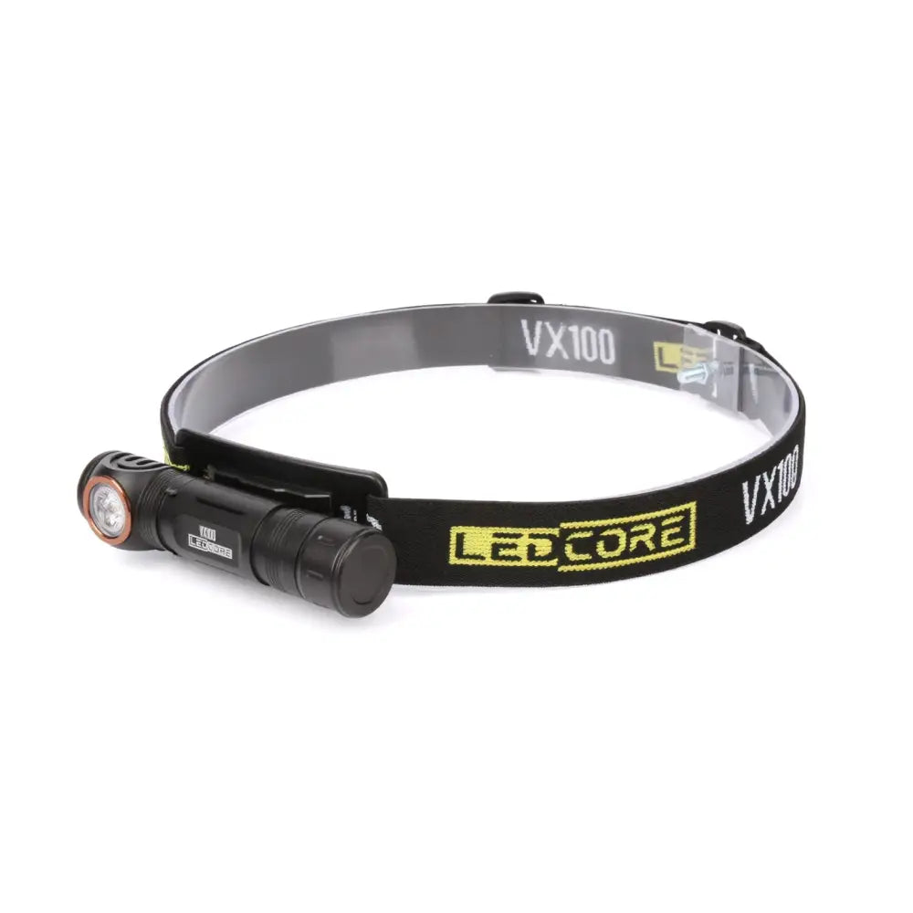 Ledcore vx100 ladattava otsavalo mustalla teksturoidulla rungolla ja säädettävällä remmillä 1000lm 3400mAh