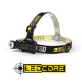 Ledcore vx60 ladattava otsavalo musta ja keltainen teksturoidulla otteella ja säädettävällä hihnalla