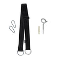 Musta kangasremmi metallisilla d-renkailla ja karabiinihakailla lillagunga disco kitissä
