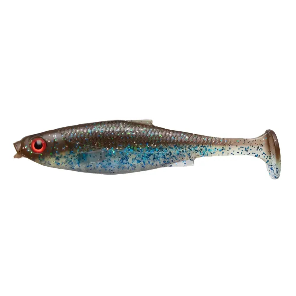 Realistinen läpikuultava sinivalkoinen ja ruskea kalaa muistuttava heittolippa kirkkaalla punaisella silmällä lmab køfi roach shad 14cm paino 28g kolmipakkaus