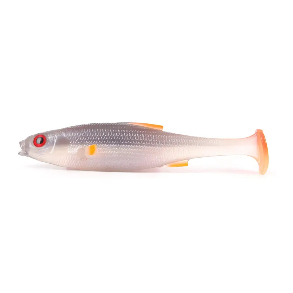 Lmab køfi roach shad 14cm 28g läpikuultava hopeinen kalastuskutonen punaisilla silmillä ja oransseilla evillä