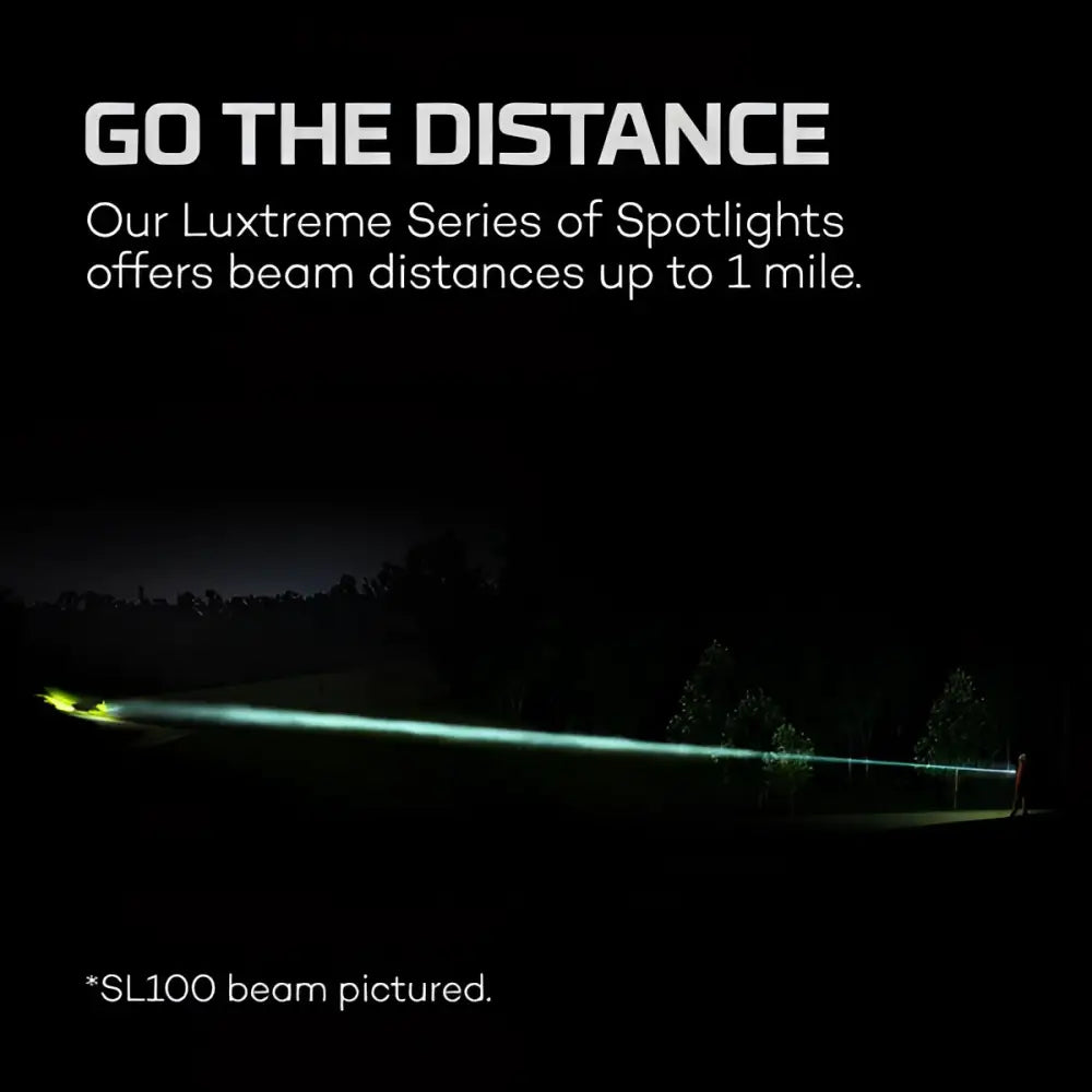 Lustri luxtreme sl 75 moderni spotlight kirkkaalla vihreällä valonsäteellä 1200 metrin kantamalla pimeässä maisemassa