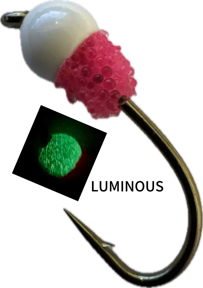 Maken morri & perho käsinvalmistettu 10mm mätimorri pilkintään - white glow / pink - käsityö retkeilyvarusteet