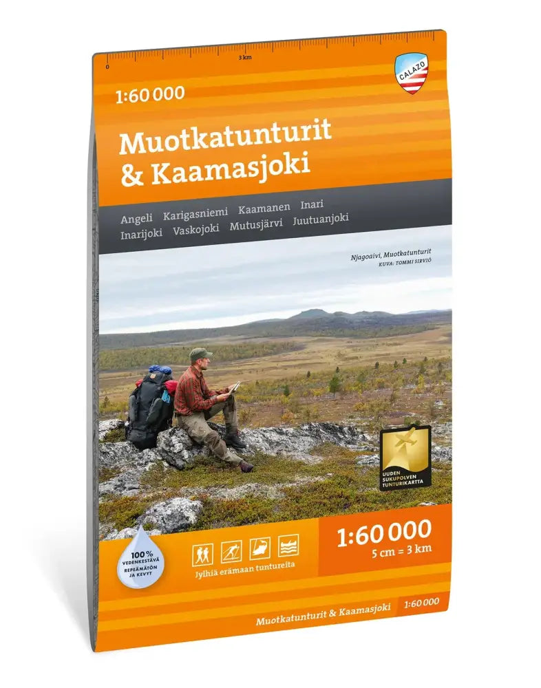 Kartta muotkatunturit ja kaamasjoki galazilta oranssi ja harmaa väritys vaeltaja maisemassa muotkatunturit ja kaamasjoki 1 60 000