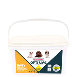 Valkoinen muovinen versele-laga opti life baby kanariisi formula koiranpennuille 2-7 viikkoa 3 kg purkki