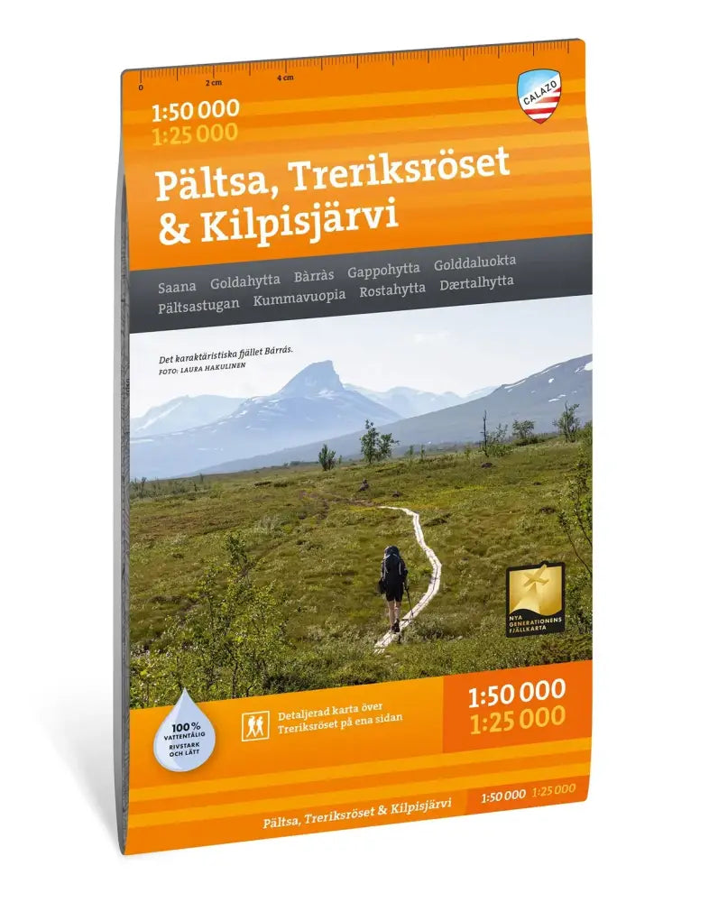 Oranssi ja valkoinen raidallinen kartta pältsästä treriksrösetistä ja kilpisjärvestä kartta galla 1 50 000/1 25 000