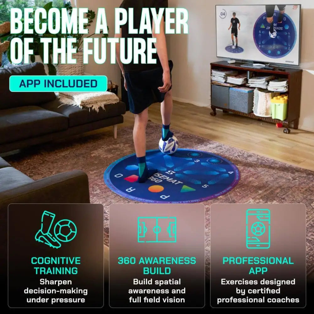 Sininen pyöreä pro-level cognitive + footwork football training mat sensemat 360 harjoitusmatto numeroiduilla alueilla ja värillisillä nuolilla