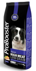 ProBooster adult sport chicken 12kg koiranruoka mustassa ja violettissa pussissa bordercollie-kuvalla