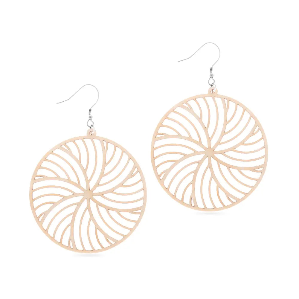 Delicate rose gold-toned puiset korvakorut kide with intricate radial cutout pattern in circular design