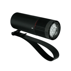 Black cylindrical pwr explorer 2000l bike light with textured grip and red accent ring multiple led bulbs