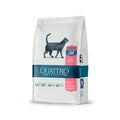 White bag of quattro cat adult sterilized 1,5 kg premium cat food with extra poultry featuring black cat and teal accents