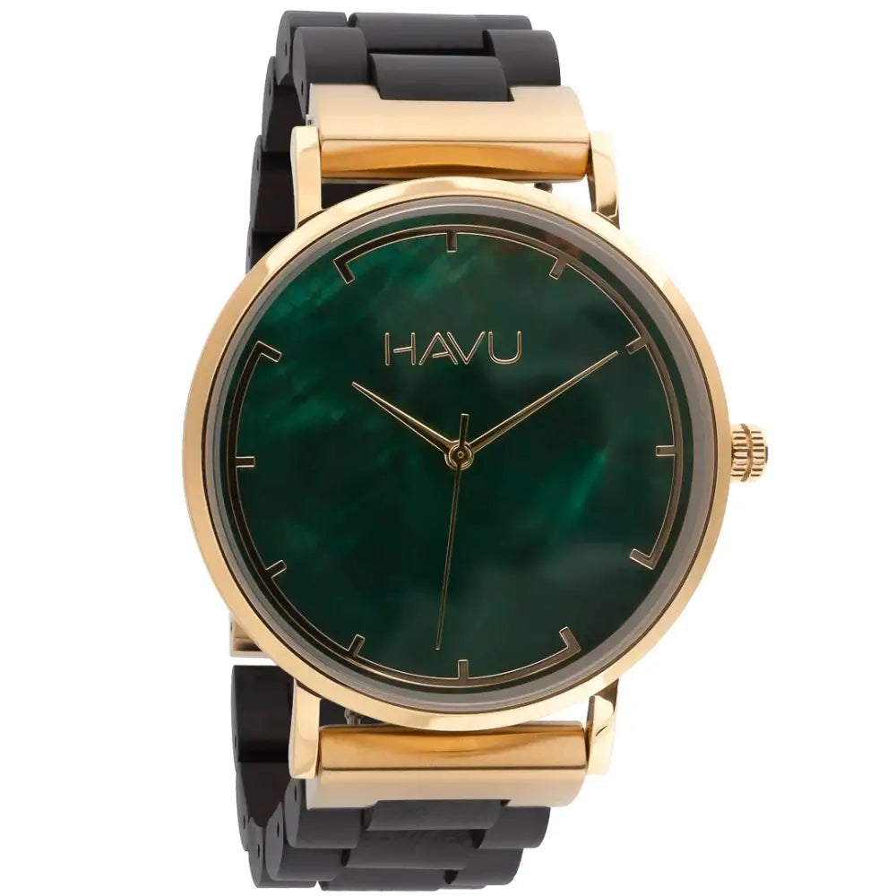 Gold-toned havu watch with deep green iridescent dial and black silicone strap revontuli eebenpuu 40mm ennakkomyynti