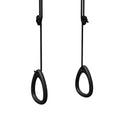 Black rubber gymnastics rings with black braided ropes and adjustable height mechanisms in rings - noir product
