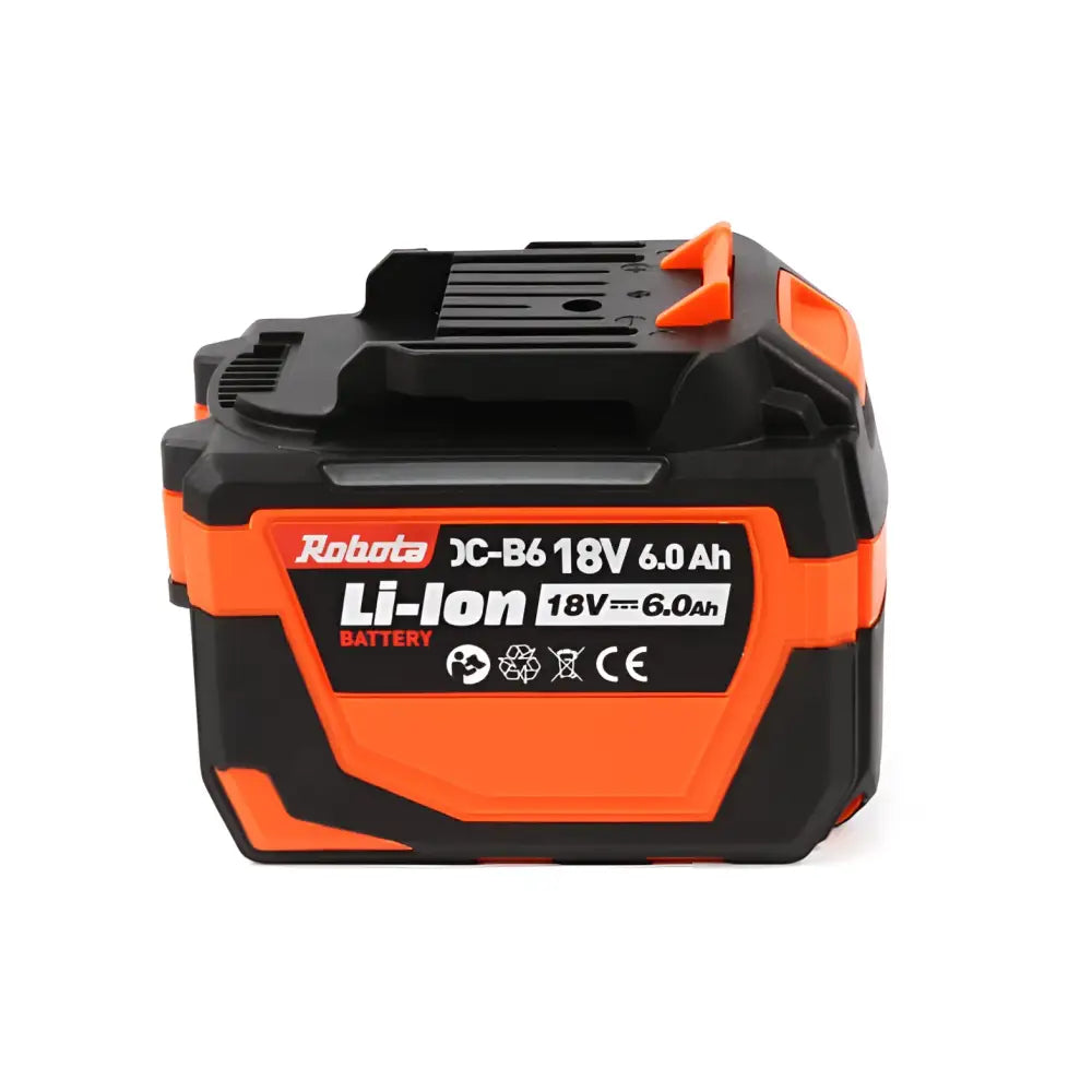 Robota dc-b6 18v 6ah li-ion akkupakkaus mustalla ja oranssilla muovikuorella