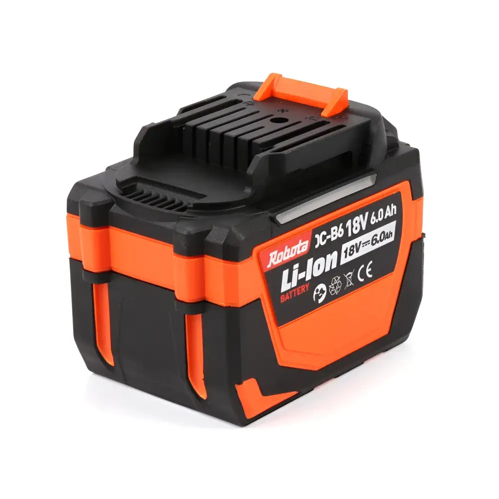 Robota dc-b6 18v 6ah akku musta ja oranssi li-ion paristopaketti teksturoidulla kahvalla