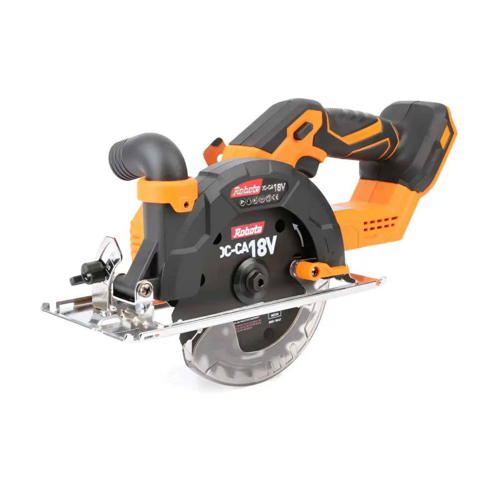 Orange ja musta kobota dc-ca18v akkukäsisirkkeli metallisella teräsuojuksella ja ergonomisella kahvalla