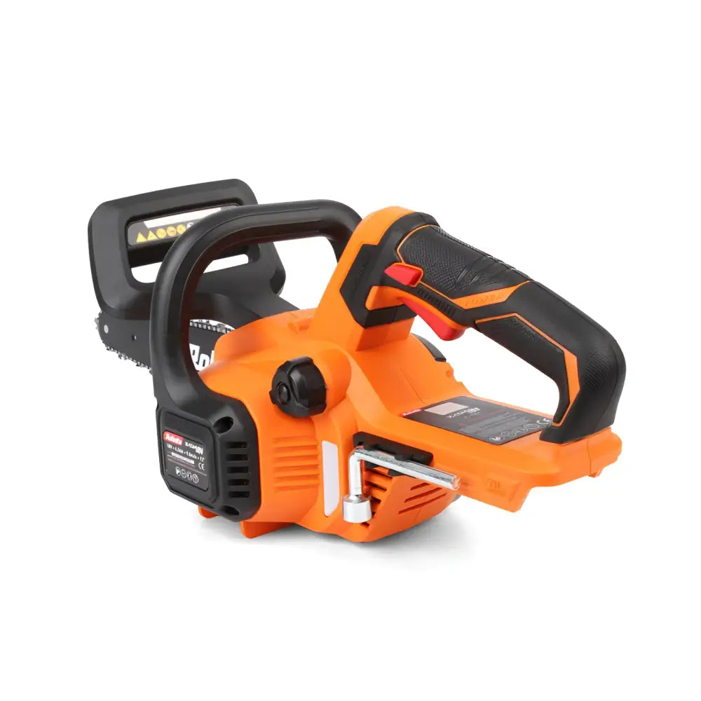 Robota dc-csa18v akkuketjusaha runko oranssi ja musta langaton ketjusaha ergonomisilla kahvoilla ja näkyvällä ketjulla