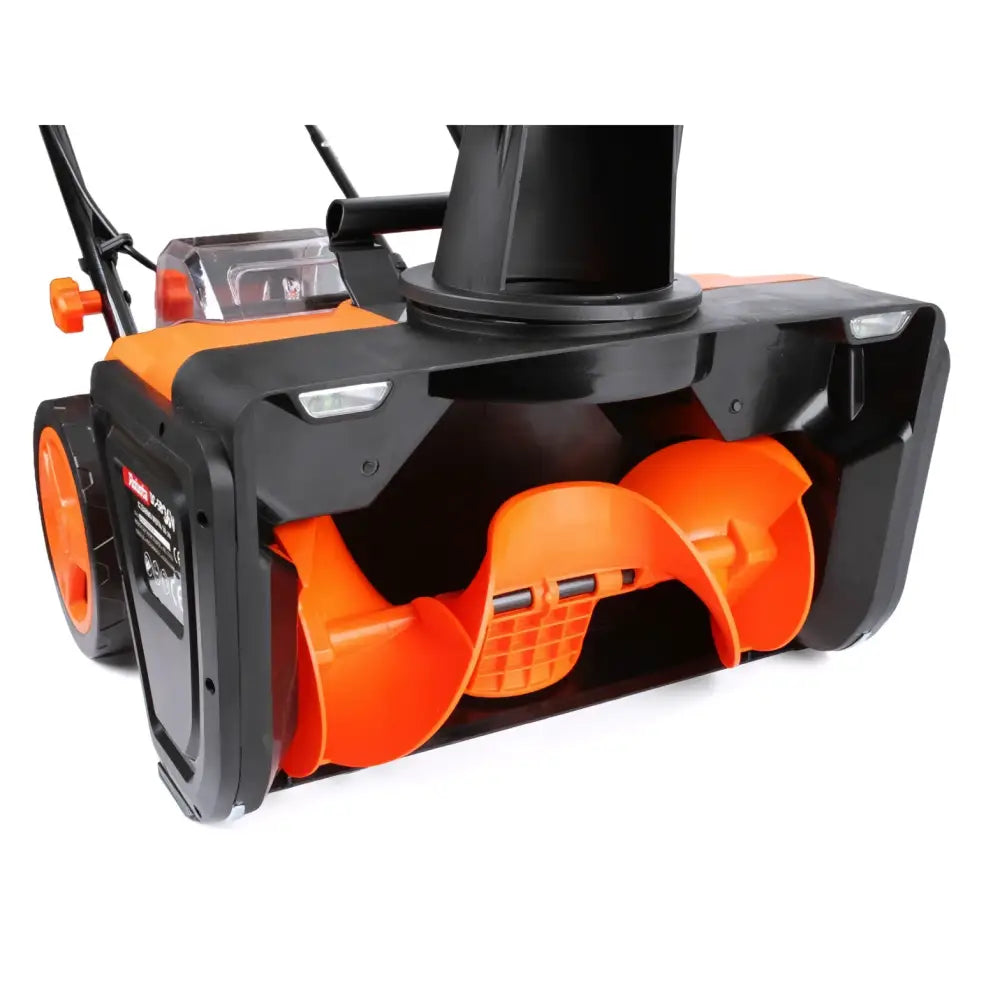 Robota dc-sb36v akkulumilinko runko sähköinen oranssi musta lumiaines pyörreruuvilla edestä nähtynä