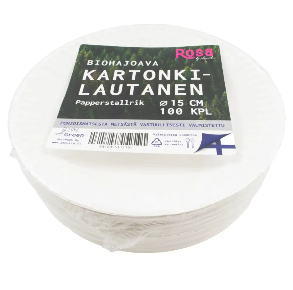 Roll of white biodegradable paper plates rosa by aigul forest design 15 cm diameter 100 pieces per pack